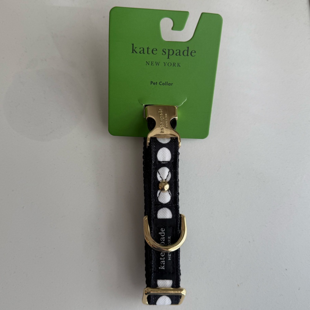 Kate Spade Black and White Dog Collar with Gold Accents